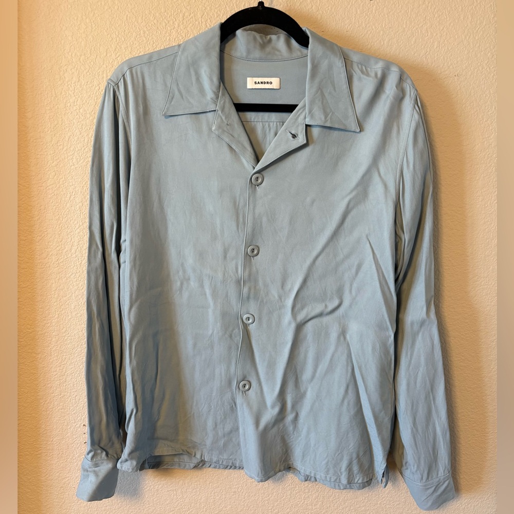 Sandro Mens Small Sky Blue Button-Up Shirt